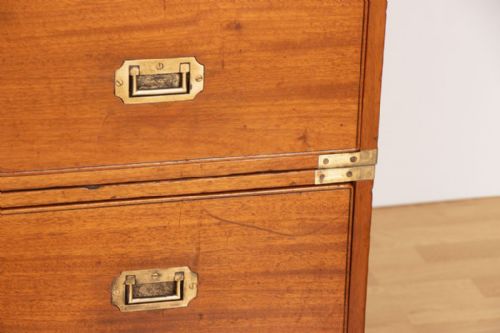 ANTIQUE MAHOGANY BRASS BOUND MILITARY CAMPAIGN CHEST WITH OAK LINED DRAWERS C1850 - ADDITIONAL PHOTO 2