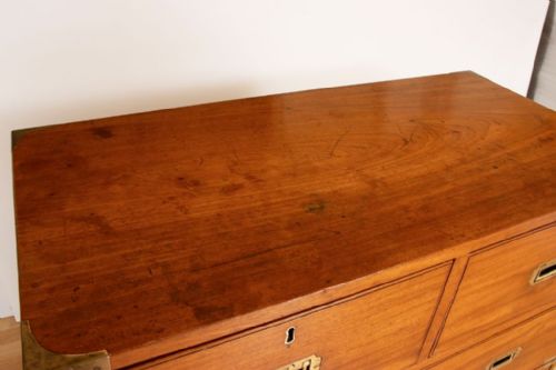 ANTIQUE MAHOGANY BRASS BOUND MILITARY CAMPAIGN CHEST WITH OAK LINED DRAWERS C1850 - ADDITIONAL PHOTO 5