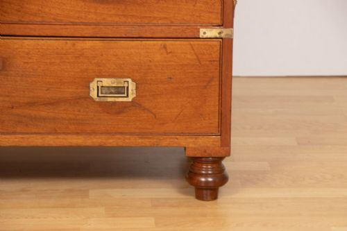 ANTIQUE MAHOGANY BRASS BOUND MILITARY CAMPAIGN CHEST WITH OAK LINED DRAWERS C1850 - ADDITIONAL PHOTO 7