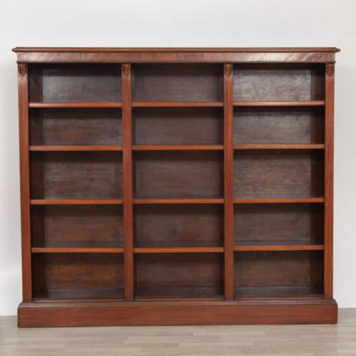 LARGE ANTIQUE MAHOGANY OPEN BOOKCASE WITH ADJUSTABLE SHELVES C1900 - ADDITIONAL PHOTO 1