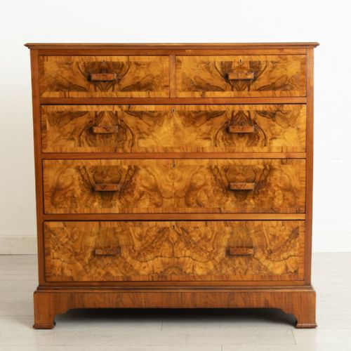 walnut burr walnut mahogany lined chest of drawers by waring gillow c1910 - CATEGORY: ANTIQUE CHEST OF DRAWERS - DATED 1910