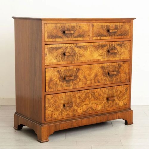 WALNUT BURR WALNUT MAHOGANY LINED CHEST OF DRAWERS BY WARING GILLOW C1910 - ADDITIONAL PHOTO 1