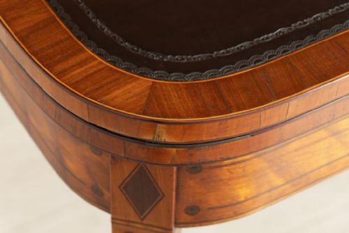 SATINWOOD GAMES TABLE WITH EBONY BOXWOOD INLAY AND BLACK LEATHER TOP C1820 - ADDITIONAL PHOTO 1