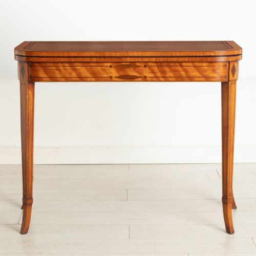 SATINWOOD GAMES TABLE WITH EBONY BOXWOOD INLAY AND BLACK LEATHER TOP C1820 - ADDITIONAL PHOTO 2