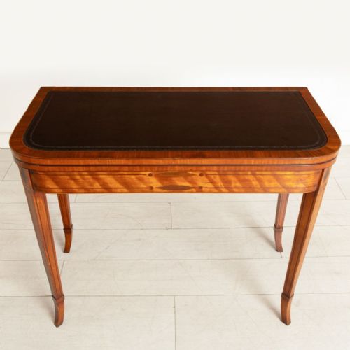 SATINWOOD GAMES TABLE WITH EBONY BOXWOOD INLAY AND BLACK LEATHER TOP C1820 - ADDITIONAL PHOTO 4