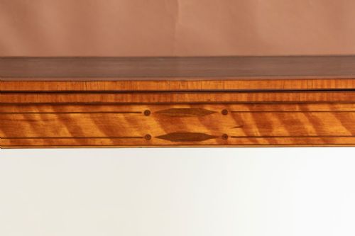 SATINWOOD GAMES TABLE WITH EBONY BOXWOOD INLAY AND BLACK LEATHER TOP C1820 - ADDITIONAL PHOTO 5