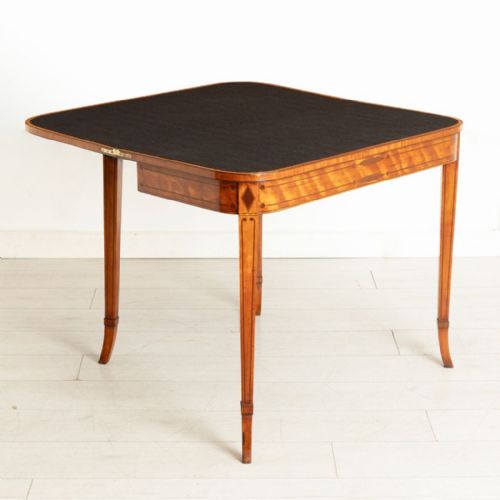 SATINWOOD GAMES TABLE WITH EBONY BOXWOOD INLAY AND BLACK LEATHER TOP C1820 - ADDITIONAL PHOTO 6