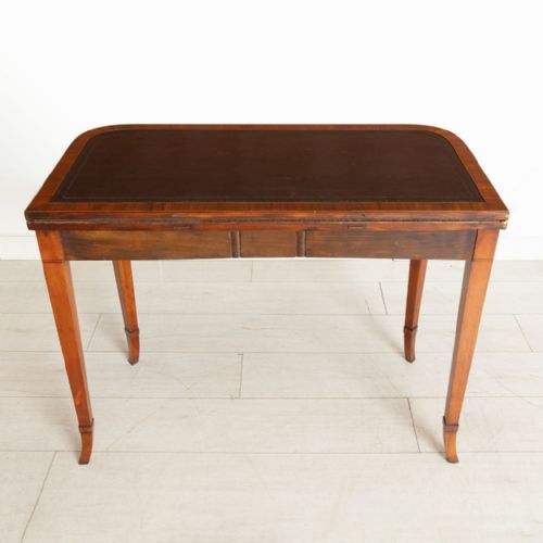 SATINWOOD GAMES TABLE WITH EBONY BOXWOOD INLAY AND BLACK LEATHER TOP C1820 - ADDITIONAL PHOTO 9
