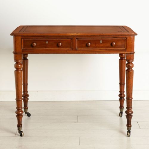 victorian mahogany writing table with tan leather top c1870 - CATEGORY: ANTIQUE TABLES - DATED VICTORIAN
