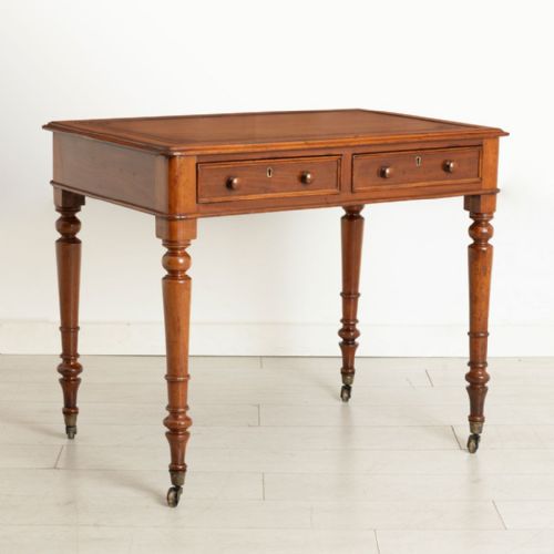 VICTORIAN MAHOGANY WRITING TABLE WITH TAN LEATHER TOP C1870 - ADDITIONAL PHOTO 4