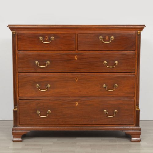GEORGIAN CUBAN MAHOGANY OAK LINED CHEST OF DRAWERS WITH BRASS SWAN NECK HANDLES OGEE FEET C1780 - ADDITIONAL PHOTO 1