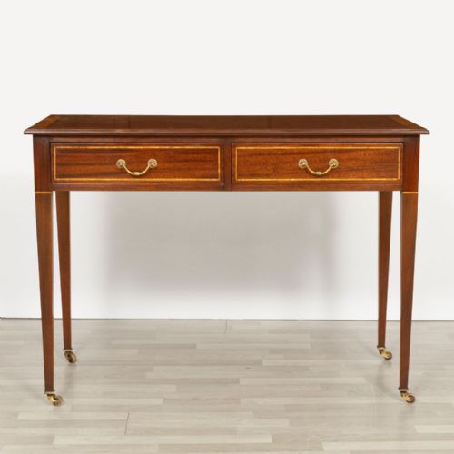 victorian mahogany desk with inlay detail - CATEGORY: ANTIQUE TABLES - DATED VICTORIAN
