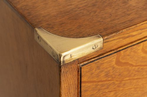 ANTIQUE BRASS BOUND MILITARY STYLE CAMPAIGN CHEST OF DRAWERS IN GOLDEN OAK BY 'ARMY NAVY CSL' C1900 - ADDITIONAL PHOTO 2