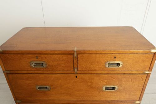 ANTIQUE BRASS BOUND MILITARY STYLE CAMPAIGN CHEST OF DRAWERS IN GOLDEN OAK BY 'ARMY NAVY CSL' C1900 - ADDITIONAL PHOTO 4