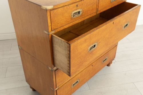 ANTIQUE BRASS BOUND MILITARY STYLE CAMPAIGN CHEST OF DRAWERS IN GOLDEN OAK BY 'ARMY NAVY CSL' C1900 - ADDITIONAL PHOTO 6