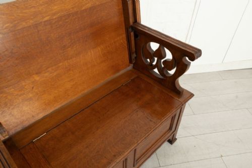 ART NOUVEAU MONKS BENCH IN GOLDEN OAK C1900 - ADDITIONAL PHOTO 2