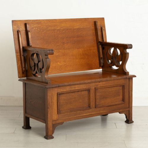 ART NOUVEAU MONKS BENCH IN GOLDEN OAK C1900 - ADDITIONAL PHOTO 4