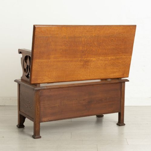 ART NOUVEAU MONKS BENCH IN GOLDEN OAK C1900 - ADDITIONAL PHOTO 7