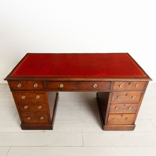 ANTIQUE LEATHER TOPPED MAHOGANY PEDESTAL DESK C1850 - ADDITIONAL PHOTO 2