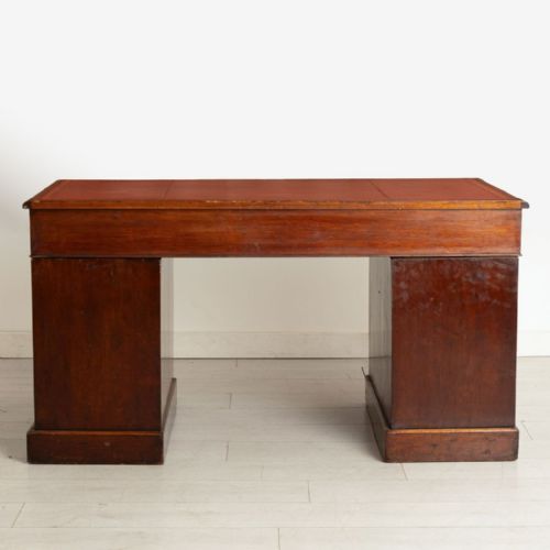 ANTIQUE LEATHER TOPPED MAHOGANY PEDESTAL DESK C1850 - ADDITIONAL PHOTO 4