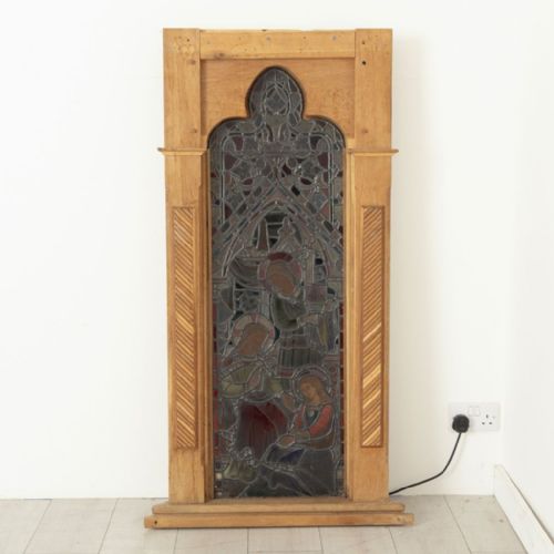 19th century stained glass panel depicting biblical scene mounted in later backlit frame - CATEGORY: ANTIQUE GLASS - DATED 19TH CENTURY