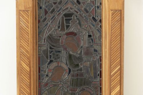 19TH CENTURY STAINED GLASS PANEL DEPICTING BIBLICAL SCENE MOUNTED IN LATER BACKLIT FRAME - ADDITIONAL PHOTO 3