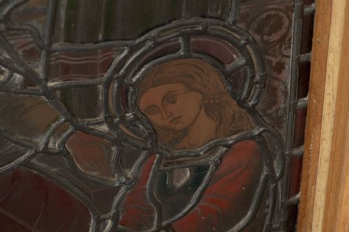 19TH CENTURY STAINED GLASS PANEL DEPICTING BIBLICAL SCENE MOUNTED IN LATER BACKLIT FRAME - ADDITIONAL PHOTO 5