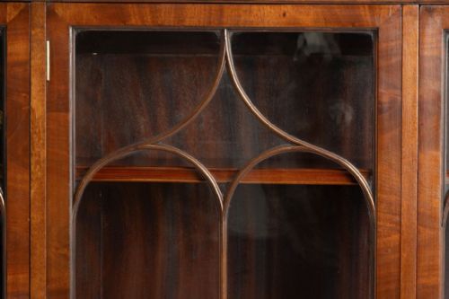 ANTIQUE MAHOGANY TRIPLE DOOR GLAZED BOOKCASE BY WYLIE LOCHHEAD OF GLASGOW C1900 - ADDITIONAL PHOTO 5