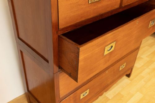 TEAK ROSEWOOD CHEST WITH BRASS MILITARY STYLE HANDLES C1900 - ADDITIONAL PHOTO 2