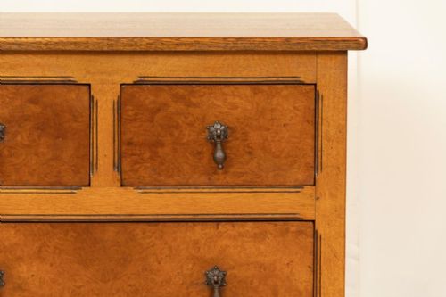 SMALL GOLDEN OAK BURR WALNUT CHEST OF DRAWERS - ADDITIONAL PHOTO 4