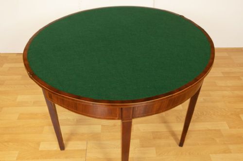 GEORGIAN MAHOGANY DEMILUNE GAMES TABLE WITH BOXWOOD STRINGING CROSSBANDED TOP C1800 - ADDITIONAL PHOTO 2