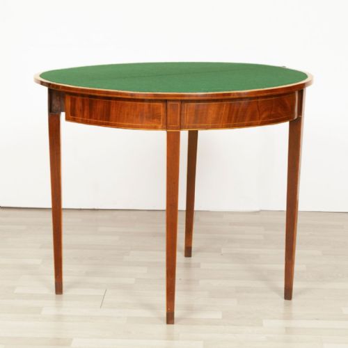 GEORGIAN MAHOGANY DEMILUNE GAMES TABLE WITH BOXWOOD STRINGING CROSSBANDED TOP C1800 - ADDITIONAL PHOTO 3
