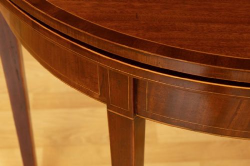 GEORGIAN MAHOGANY DEMILUNE GAMES TABLE WITH BOXWOOD STRINGING CROSSBANDED TOP C1800 - ADDITIONAL PHOTO 6