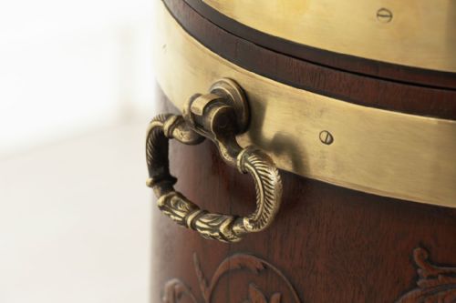 ANTIQUE MAHOGANY BRASS BOUND OVAL WINE CELLARETTE C1880 - ADDITIONAL PHOTO 3