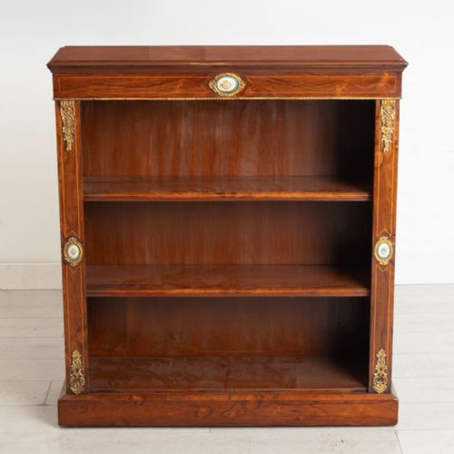 VICTORIAN ROSEWOOD OPEN BOOKCASE WITH BRASS CERAMIC MOUNTS C1860 - ADDITIONAL PHOTO 1
