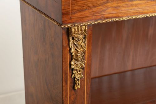 VICTORIAN ROSEWOOD OPEN BOOKCASE WITH BRASS CERAMIC MOUNTS C1860 - ADDITIONAL PHOTO 2