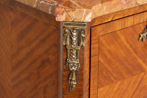 PAIR OF ANTIQUE FRENCH BEDSIDE CABINETS IN WALNUT KINGWOOD WITH ORIGINAL MARBLE TOPS BRASS MOUNTS C1870 - ADDITIONAL PHOTO 3