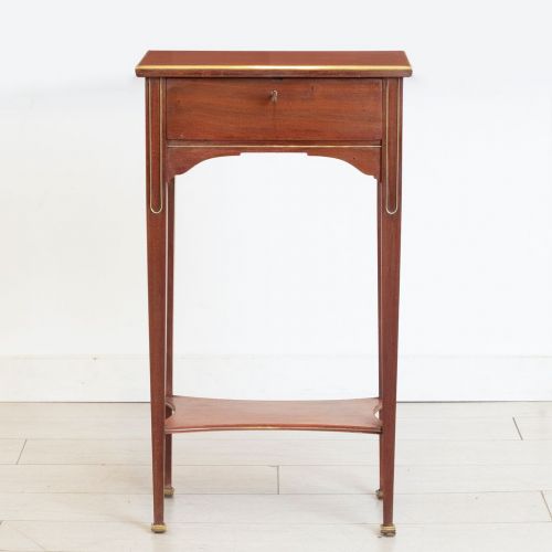ANTIQUE FRENCH BEDSIDE TABLE WITH BRASS DETAIL - ADDITIONAL PHOTO 1