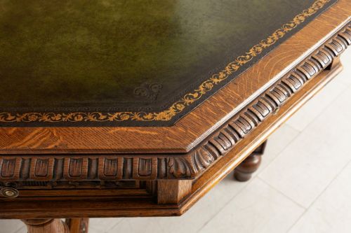 VICTORIAN OCTAGONAL LIBRARY TABLE IN OAK BY JAMES SHOOLBRED CO LONDON C1880 - ADDITIONAL PHOTO 2