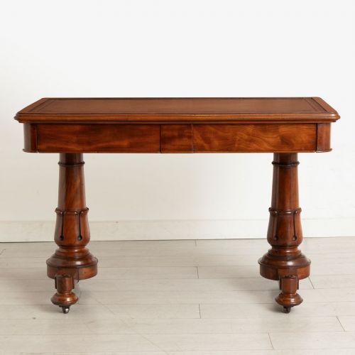 REGENCY LIBRARY TABLE IN MAHOGANY WITH TAN LEATHER TOP C1820