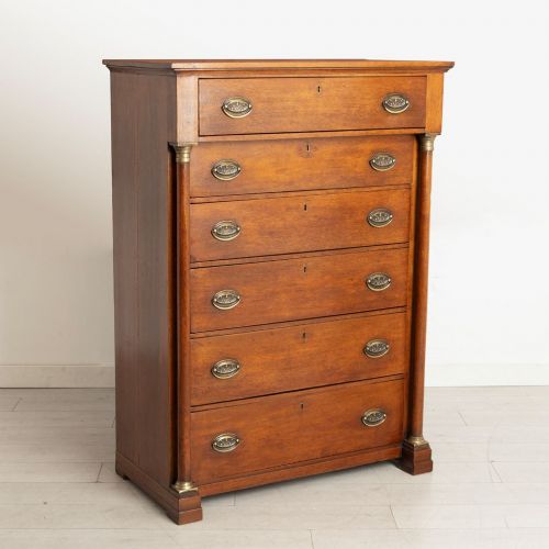 TALL ANTIQUE FRENCH CHEST OF DRAWERS IN OAK C1850 - ADDITIONAL PHOTO 1
