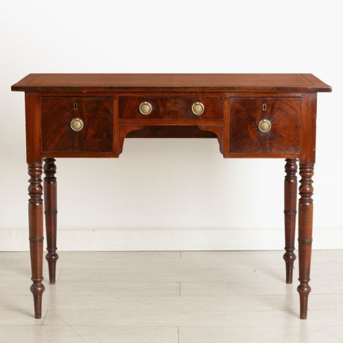Victorian Mahogany Desk with Original Handles & Leather Top