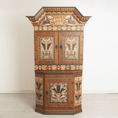 18th Century Swedish Folk Art Hand-painted Cupboard