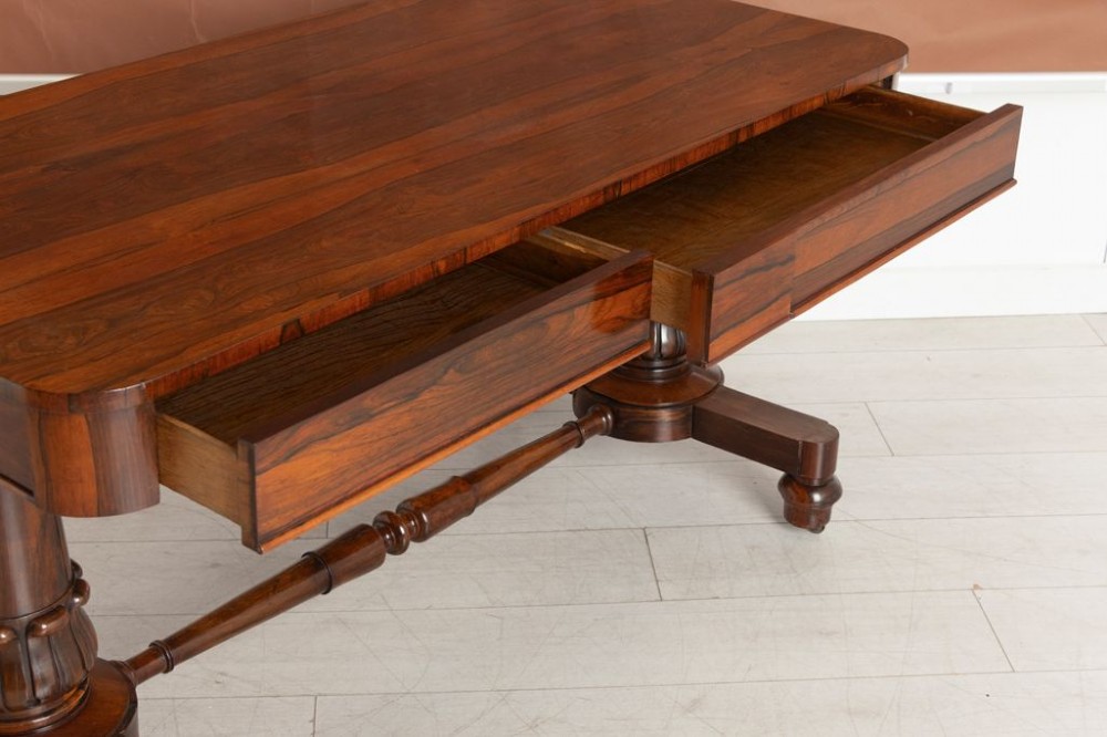 Antique William IV Oak Lined Rosewood Library Table c.1830 View IV