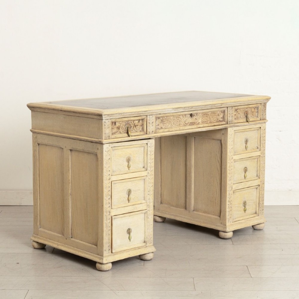 Antique Limed Effect Pedestal Desk in Oak c.1890 View II