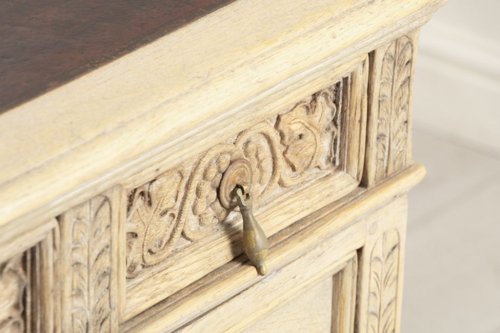 Antique Limed Effect Pedestal Desk in Oak c.1890 View III