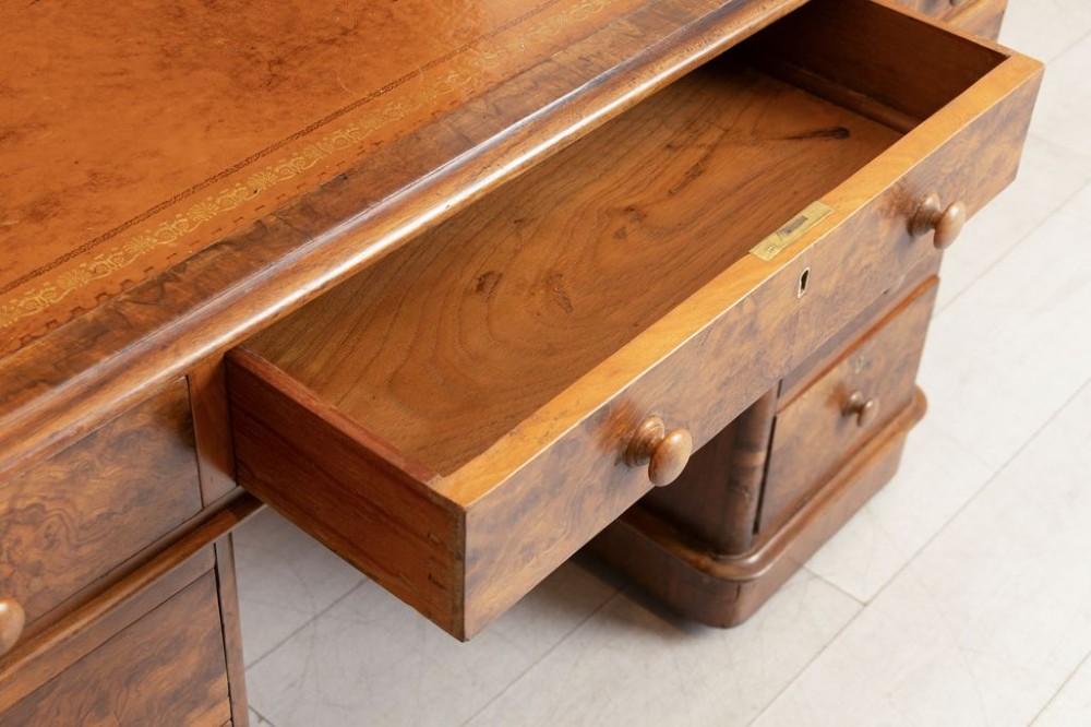 19th Century Pedestal Desk in Figured Walnut View IV