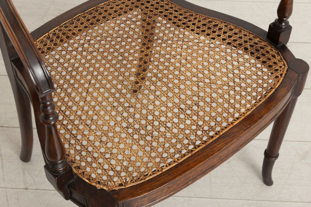 Pair of Edwardian Mahogany Armchairs with Cane Seats c.1900 View III