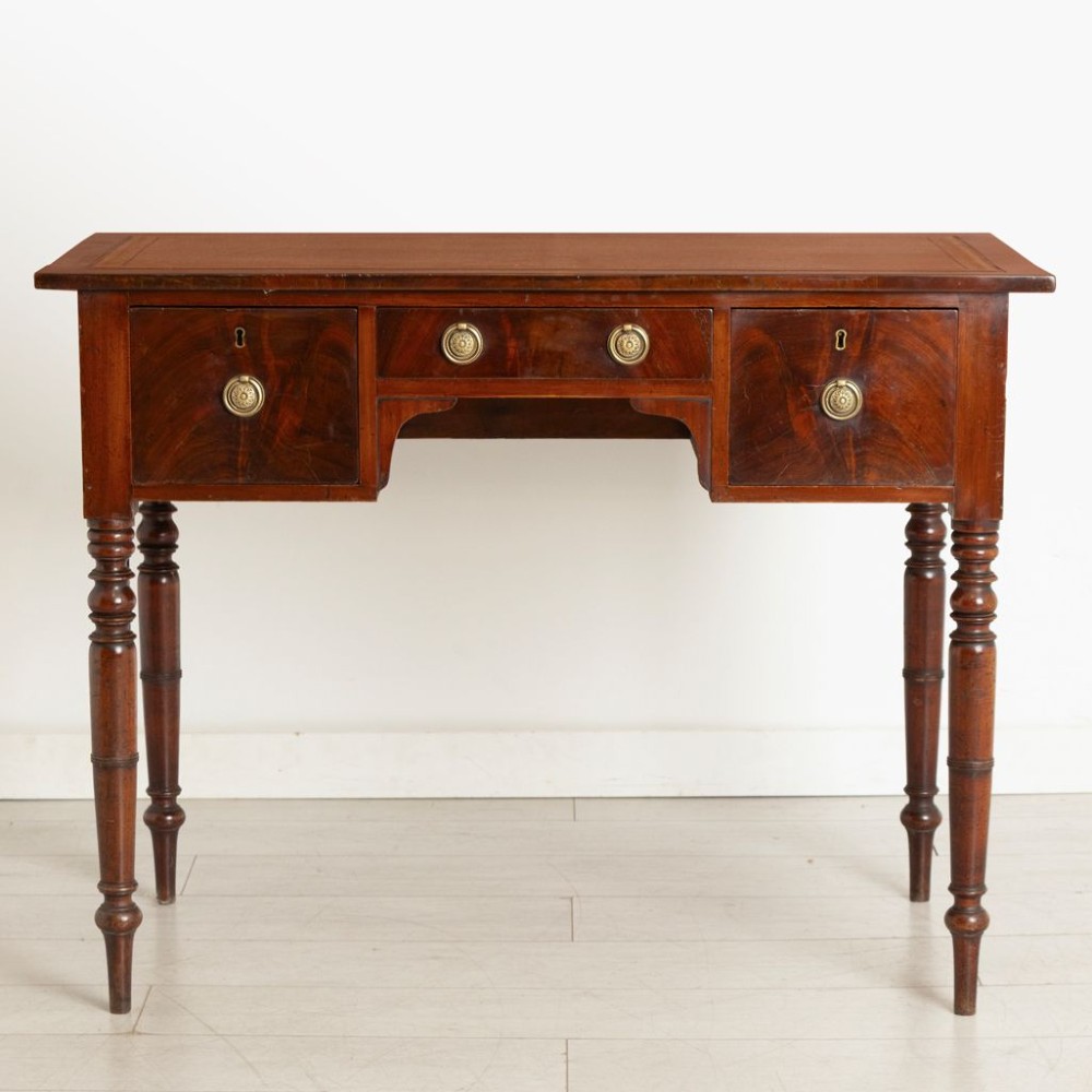 Victorian Mahogany Desk with Original Handles & Leather Top