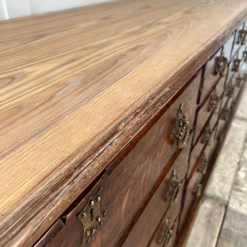 LARGE SOLID OAK BANK OF DRAWERS - ADDITIONAL PHOTO 12